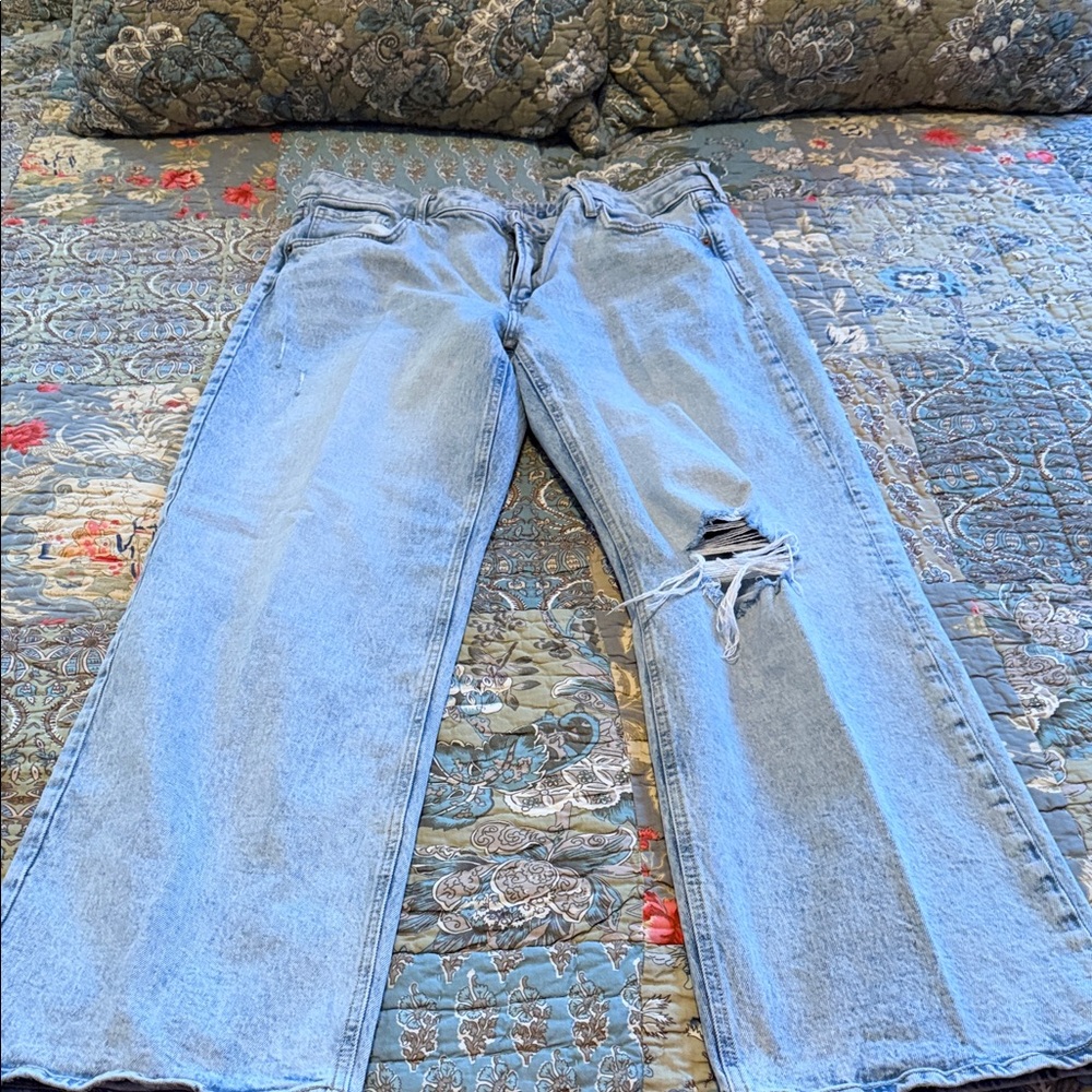 Old Navy Light Blue Flare Jeans with Distressed Detail